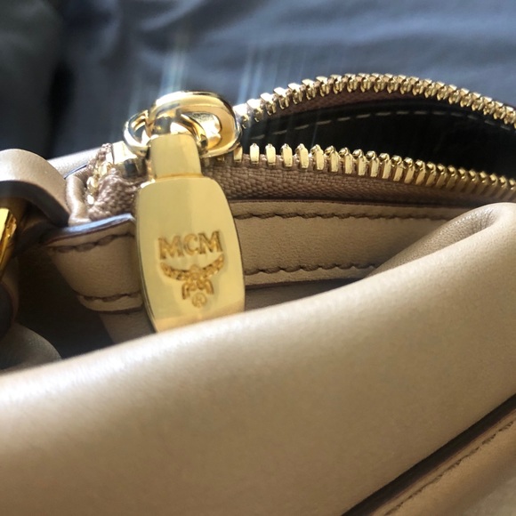 Authentic MCM Beige Leather Hobo Shoulder Bag - Picture 10 of 14